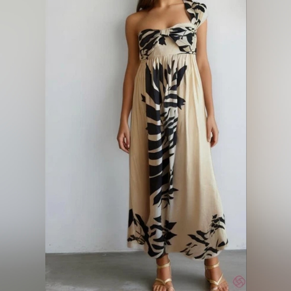 Anthropologie Let Me Be Black and Cream One-Shoulder Dress Size 3x